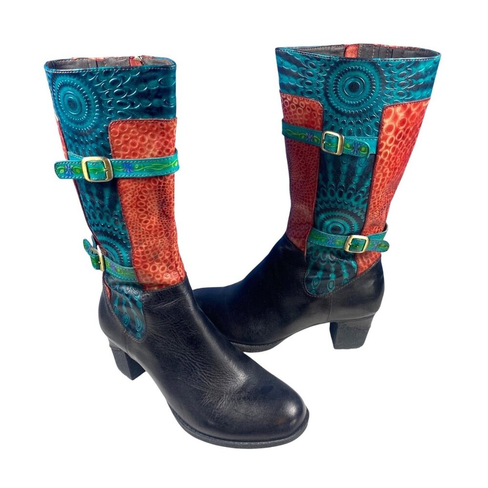 L'Artiste Spring Step Women's 9 EU40 Carpeverde Boots Black Red Multi New Rare - Picture 1 of 12